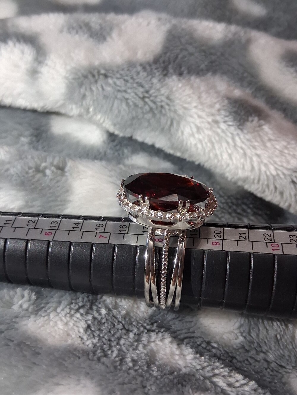 Silver Adjustable Ring with Deep Red Oval Stone - Picture 6 of 9